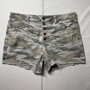 Time And Tru Womens Multicolor Camo High Rise Button Fly Cut-Off Shorts Size 18